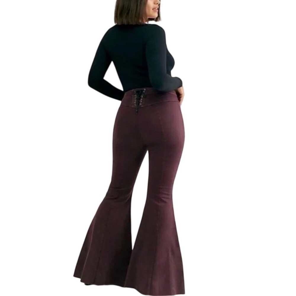 Free People We The Free Just Float On Flare Jeans Women 31 Plum NWT Lace Up Back